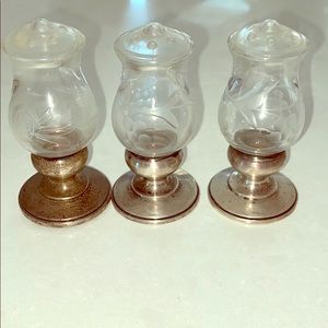 Three Quaker Silver & Etched Glass